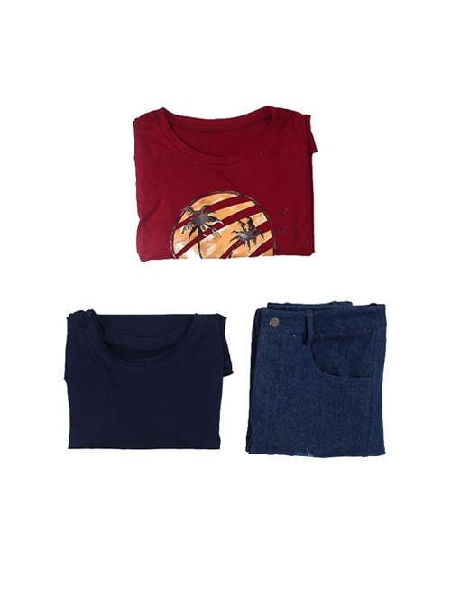 Game The Last Of Us Ellie Halloween Cosplay Costume Red T-Shirt Blue Jeans Set