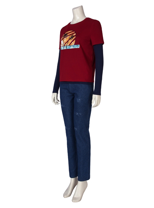 Game The Last Of Us Ellie Halloween Cosplay Costume Red T-Shirt Blue Jeans Set