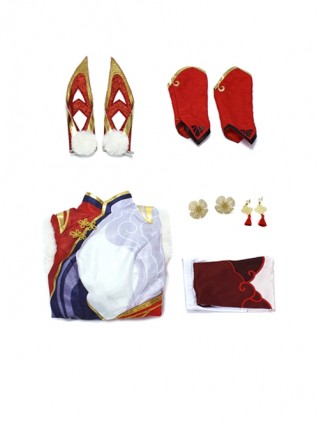 Game League Of Legends Mythmaker Seraphine Halloween Cosplay Costume Red-White Dress Set