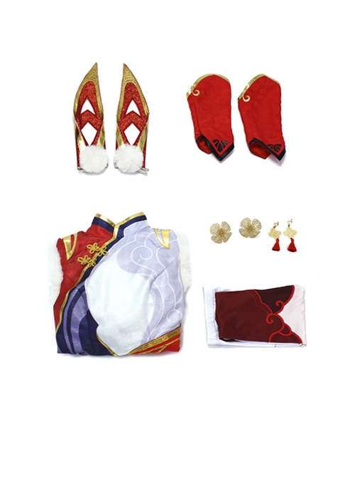 Game League Of Legends Mythmaker Seraphine Halloween Cosplay Costume Red-White Dress Set