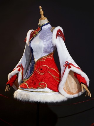 Game League Of Legends Mythmaker Seraphine Halloween Cosplay Costume Red-White Dress Set