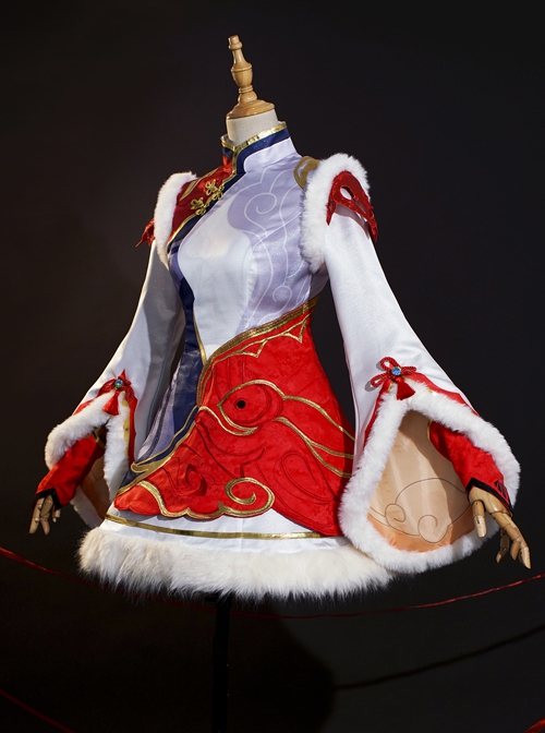 Game League Of Legends Mythmaker Seraphine Halloween Cosplay Costume Red-White Dress Set