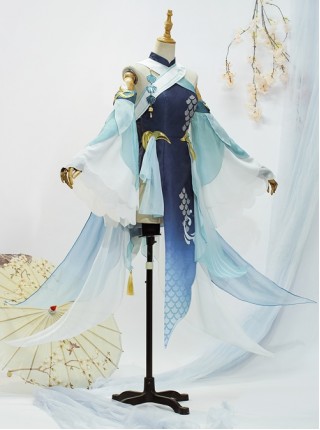 Game Genshin Impact Madame Ping Halloween Cosplay Costume Blue Dress Set