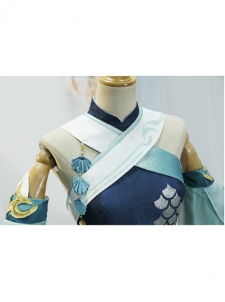 Game Genshin Impact Madame Ping Halloween Cosplay Costume Blue Dress Set