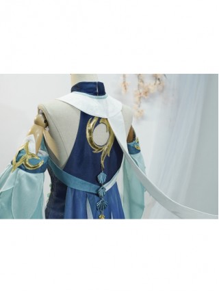 Game Genshin Impact Madame Ping Halloween Cosplay Costume Blue Dress Set