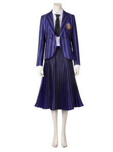 TV Drama Wednesday Addams Purple Stripe Academy Female Uniform Enid Sinclair Or Bianca Barclay Halloween Cosplay Costume Full Set