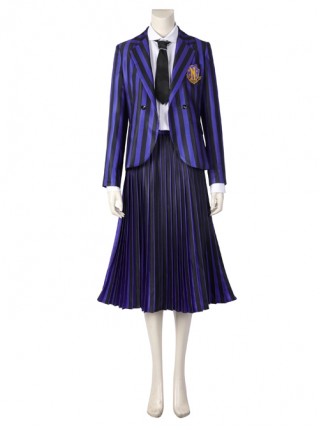 TV Drama Wednesday Addams Purple Stripe Academy Female Uniform Enid Sinclair Or Bianca Barclay Halloween Cosplay Costume Full Set