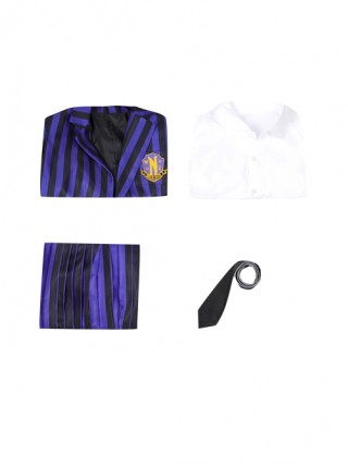 TV Drama Wednesday Addams Purple Stripe Academy Female Uniform Enid Sinclair Or Bianca Barclay Halloween Cosplay Costume Full Set