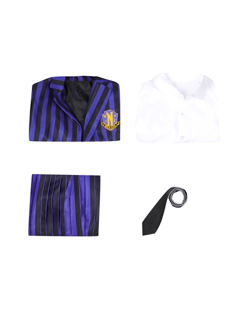 TV Drama Wednesday Addams Purple Stripe Academy Female Uniform Enid Sinclair Or Bianca Barclay Halloween Cosplay Costume Full Set