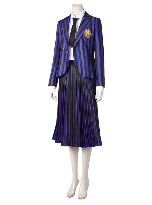 TV Drama Wednesday Addams Purple Stripe Academy Female Uniform Enid Sinclair Or Bianca Barclay Halloween Cosplay Costume Full Set