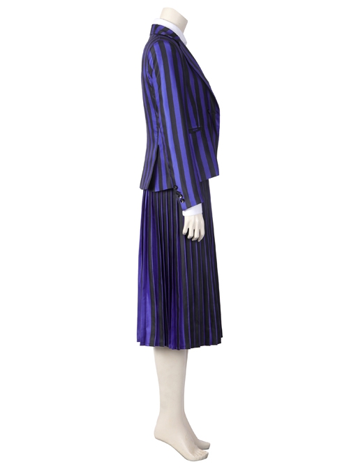 TV Drama Wednesday Addams Purple Stripe Academy Female Uniform Enid Sinclair Or Bianca Barclay Halloween Cosplay Costume Full Set