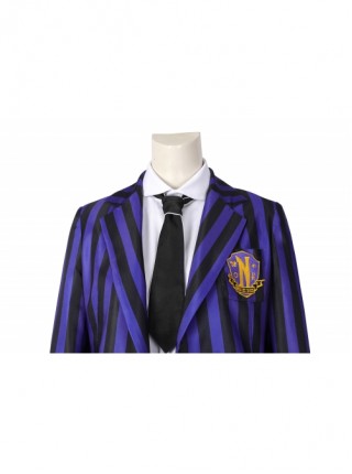 TV Drama Wednesday Addams Purple Stripe Academy Female Uniform Enid Sinclair Or Bianca Barclay Halloween Cosplay Costume Full Set