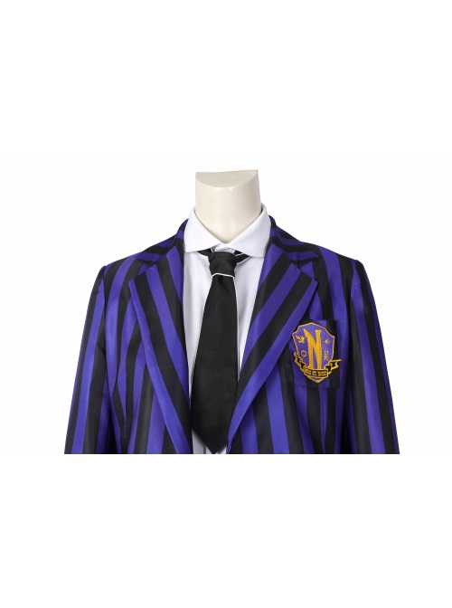 TV Drama Wednesday Addams Purple Stripe Academy Female Uniform Enid Sinclair Or Bianca Barclay Halloween Cosplay Costume Full Set