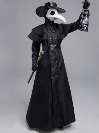 Steampunk European Plague Beak Doctor Long Black Suit Halloween Costume