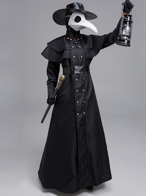 Steampunk European Plague Beak Doctor Long Black Suit Halloween Costume