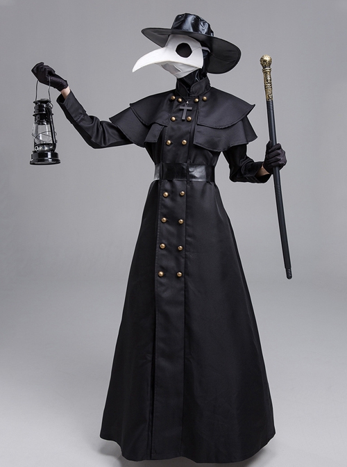 Steampunk European Plague Beak Doctor Long Black Suit Halloween Costume