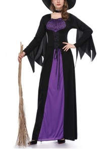 Mysterious Elegance Black-purple Witch Dress Slim Fit Set Halloween Costume Female
