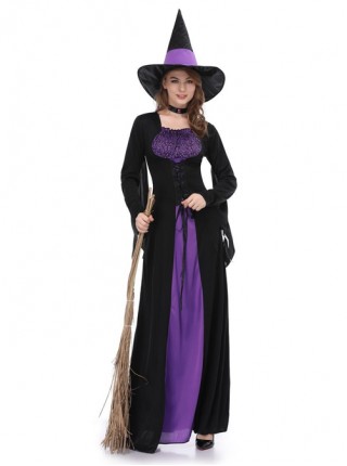 Mysterious Elegance Black-purple Witch Dress Slim Fit Set Halloween Costume Female