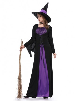 Mysterious Elegance Black-purple Witch Dress Slim Fit Set Halloween Costume Female