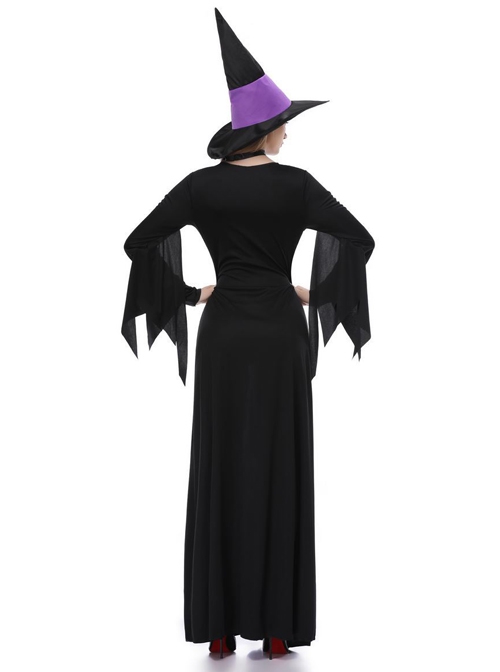 Mysterious Elegance Black-purple Witch Dress Slim Fit Set Halloween Costume Female