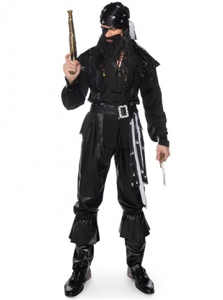 Large Beard Eye Mask Pirate One-eyed Warrior Set Black Slim Fit Halloween Costume Male