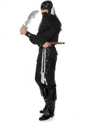Large Beard Eye Mask Pirate One-eyed Warrior Set Black Slim Fit Halloween Costume Male