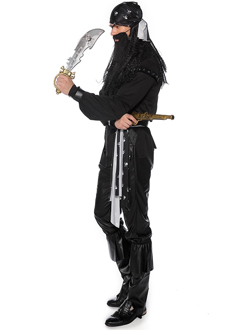 Large Beard Eye Mask Pirate One-eyed Warrior Set Black Slim Fit Halloween Costume Male