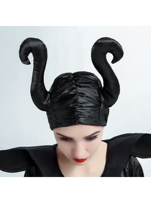 Maleficent Black Round Collar Long Sleeve Dress Set Halloween Witch Demon Costume Female