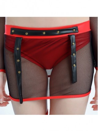 Red Black Sexy Suspender Bikini Fishnet Miniskirt Halloween Queen Vampire Demon Suit