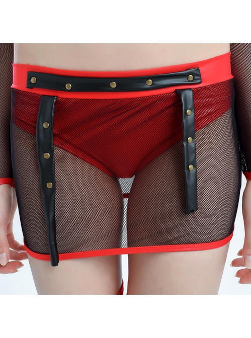 Red Black Sexy Suspender Bikini Fishnet Miniskirt Halloween Queen Vampire Demon Suit