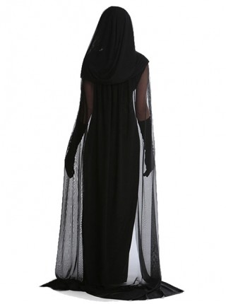 Mystical Evil Witch Black Slim Long Dress Set With Hat Cloak Halloween Vampire Demon Female