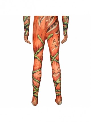 Horror Pumpkin Vine Skeleton Printed Orange Bodysuit Halloween Demon Ghost Costume Male