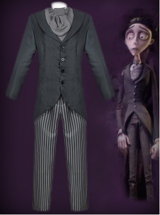 Zombie Bride Victor Grey Suit Vertical Stripe Pant Set Halloween Couple Costume Male