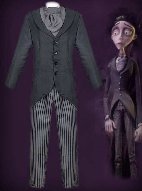 Zombie Bride Victor Grey Suit Vertical Stripe Pant Set Halloween Couple Costume Male