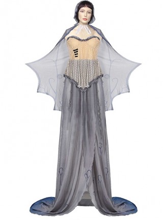 Zombie Bride Emily Grey Headband Bat-like Cape Slim Fit Tube Top Long Dress Set ​Halloween Couple Costume Female