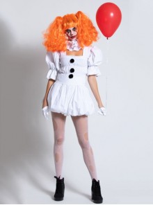 Square Collar Puff Short Sleeve White Short Fluffy Dress Set Halloween Clown Costume Female