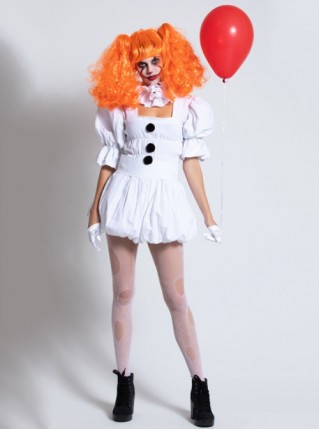 Square Collar Puff Short Sleeve White Short Fluffy Dress Set Halloween Clown Costume Female