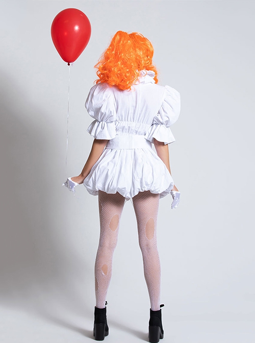Square Collar Puff Short Sleeve White Short Fluffy Dress Set Halloween Clown Costume Female
