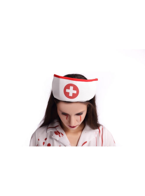 Ghost Nurse White Bloody Short Sleeve Short Dress Set Halloween Zombie Vampire Bride Costume