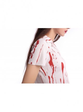 Ghost Nurse White Bloody Short Sleeve Short Dress Set Halloween Zombie Vampire Bride Costume