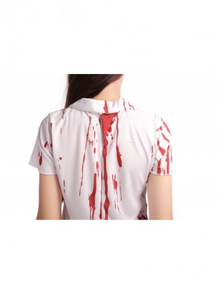 Ghost Nurse White Bloody Short Sleeve Short Dress Set Halloween Zombie Vampire Bride Costume