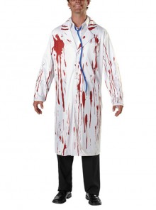 White Bloody Ghost Doctor Long Coat Halloween Vampire Zombie Costume Couple Male