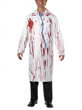 White Bloody Ghost Doctor Long Coat Halloween Vampire Zombie Costume Couple Male