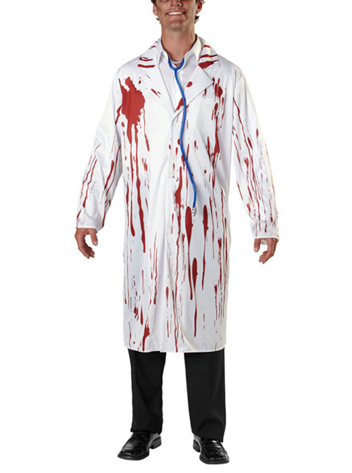 White Bloody Ghost Doctor Long Coat Halloween Vampire Zombie Costume Couple Male