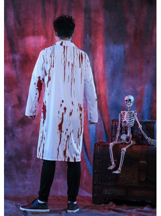 White Bloody Ghost Doctor Long Coat Halloween Vampire Zombie Costume Couple Male