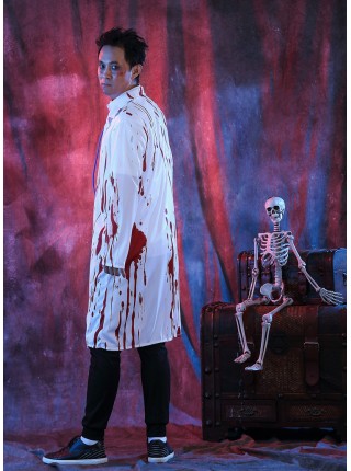 White Bloody Ghost Doctor Long Coat Halloween Vampire Zombie Costume Couple Male