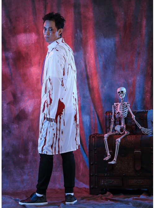 White Bloody Ghost Doctor Long Coat Halloween Vampire Zombie Costume Couple Male