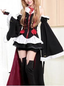 Seraph Of The End Krul Tepes Cosplay Gothic Black Short Dress Set Long Sleeve Halloween Vampire Bat Demon Angel Costume