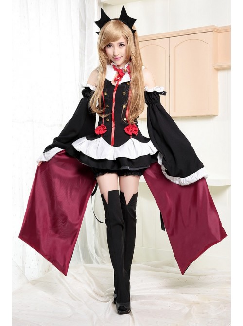 Seraph Of The End Krul Tepes Cosplay Gothic Black Short Dress Set Long Sleeve Halloween Vampire Bat Demon Angel Costume