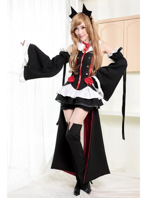 Seraph Of The End Krul Tepes Cosplay Gothic Black Short Dress Set Long Sleeve Halloween Vampire Bat Demon Angel Costume